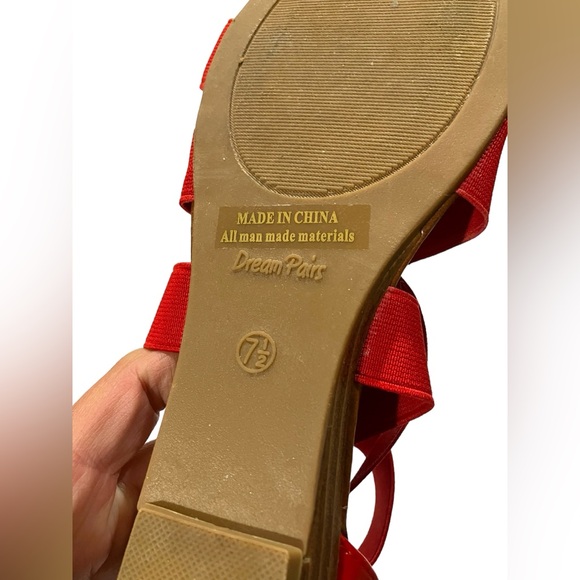 Red Sandals Elastic Strap Open Toe Low Wedge Sandals Back Zipper Shoes Size 7.5 - Picture 5 of 7